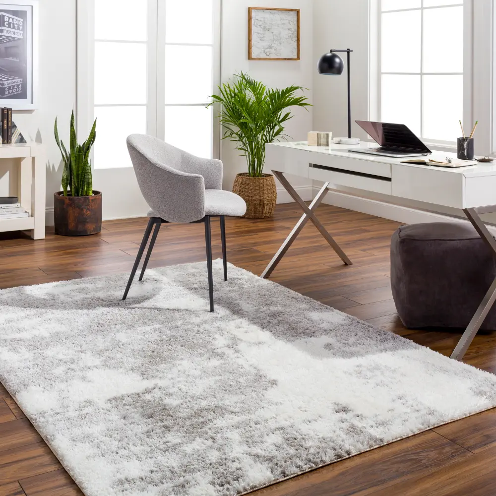 Sayuntka Shaggy Modern Plush Pile Ivory Rug - Image 2
