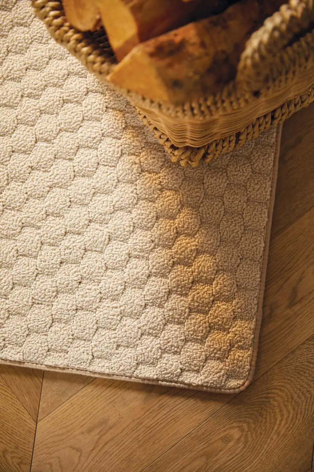 Sculptured Washable Basket Honeycomb Ivory Rug - Image 2