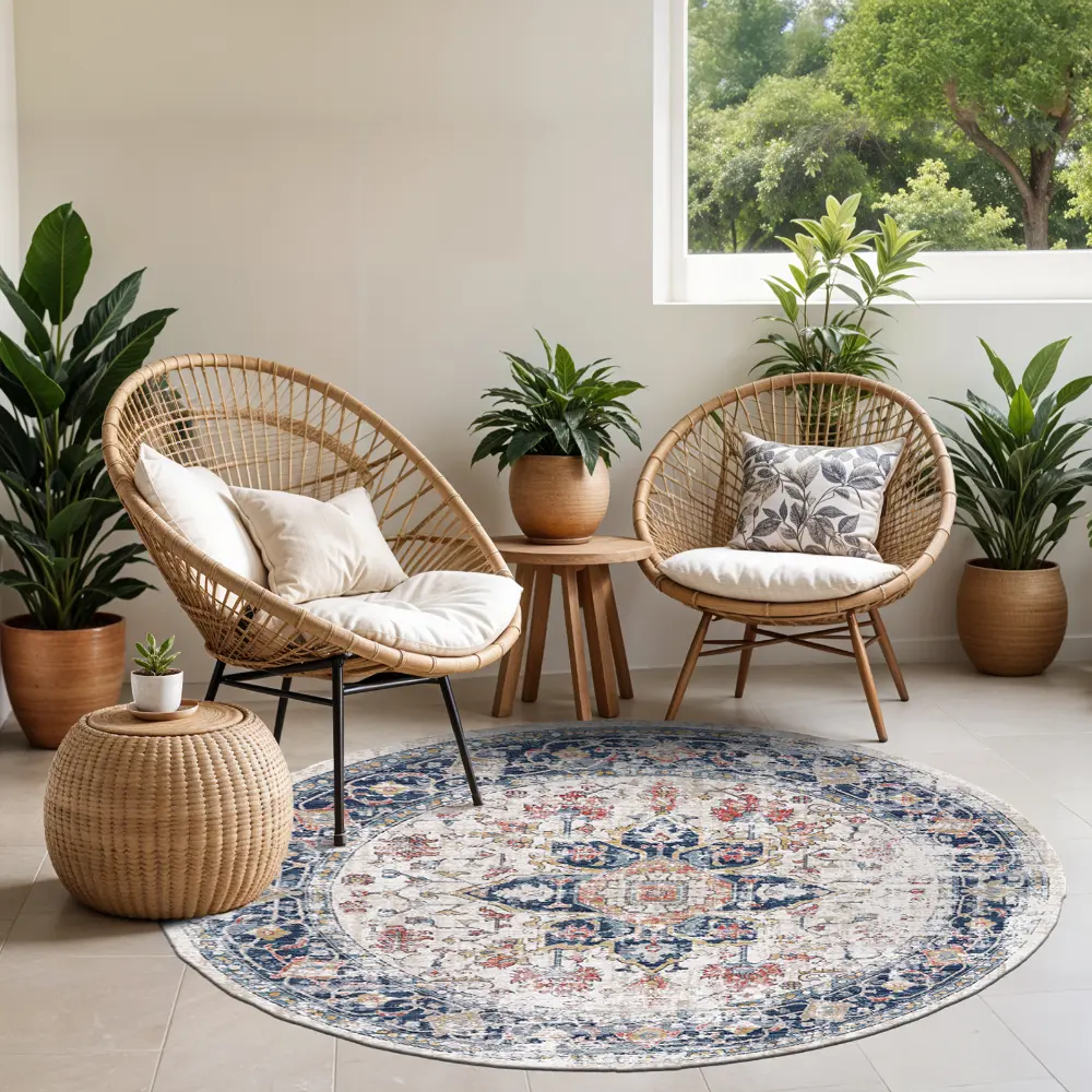 Selma In- & Outdoor Oriental Boho Dark Blue Rug - Image 4