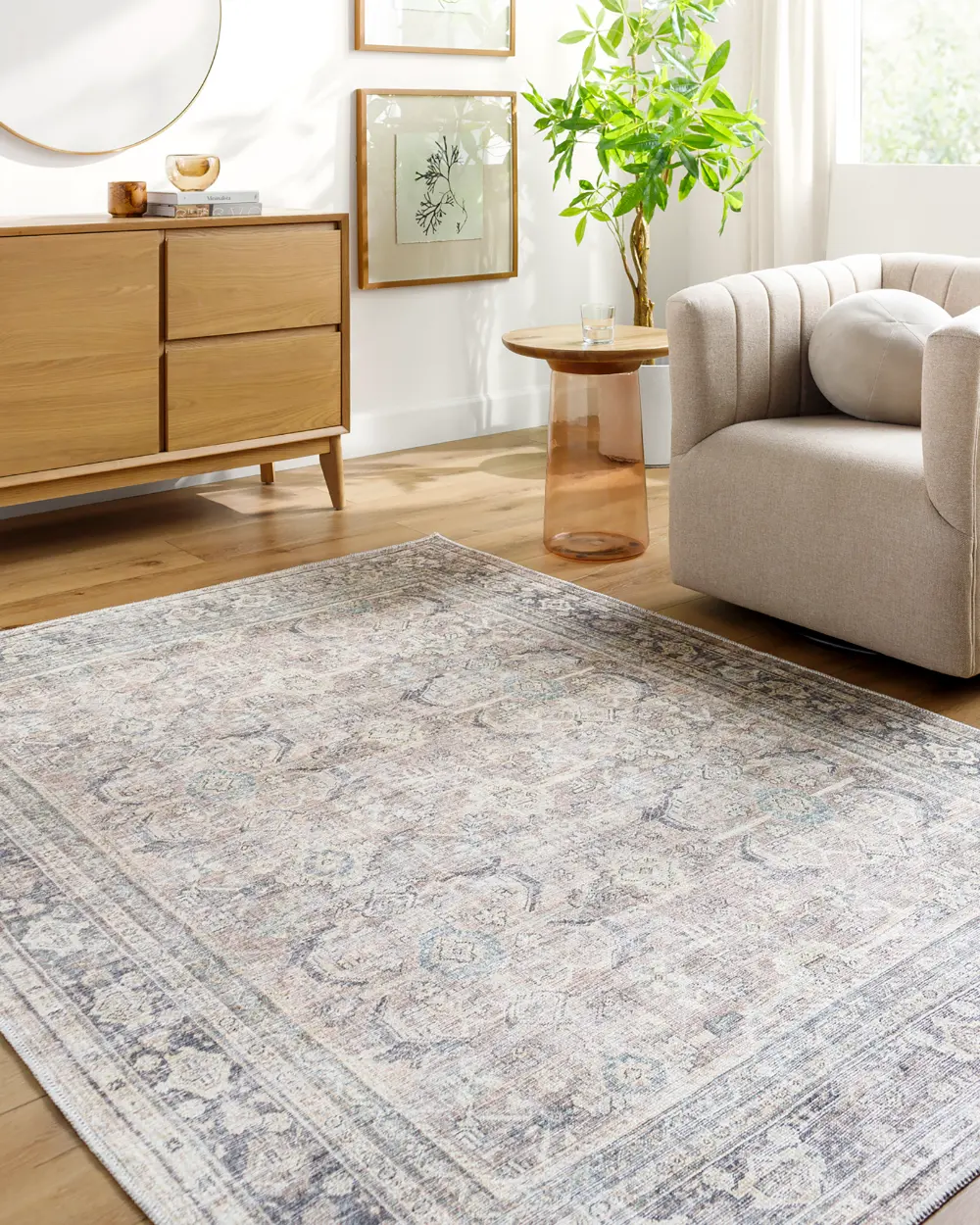 Darling Becki Owens X Livabliss Machine Washable Oriental Boho Light Silver Rug - Image 2