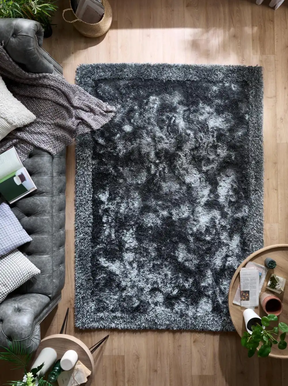 Shimmer Border Charcoal Rug - Image 2