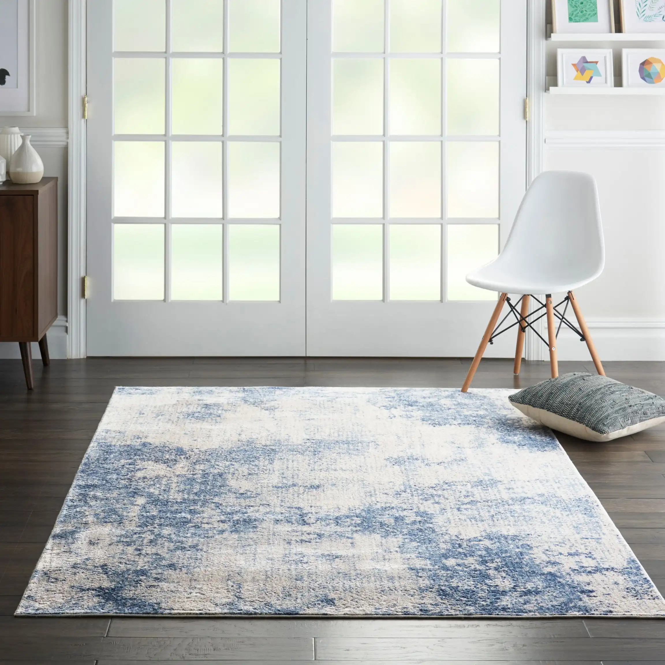 Silky Textures SLY01 Ivory Blue Rug