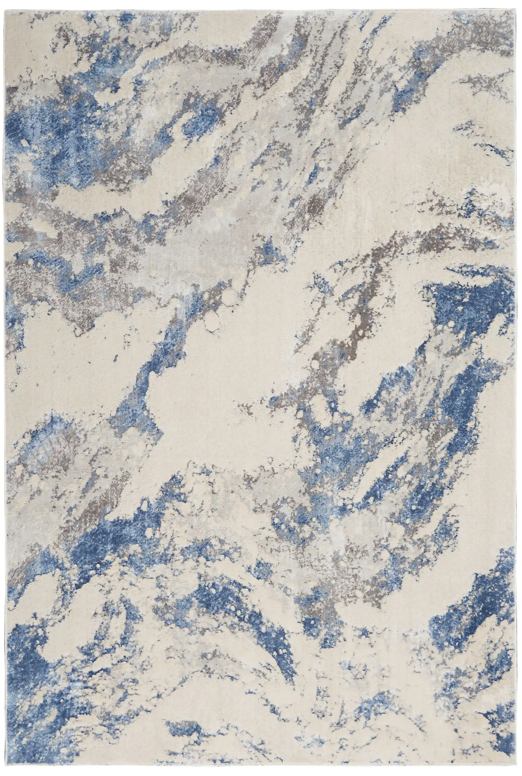 Silky Textures SLY03 Blue Ivory Grey Rug - Image 5