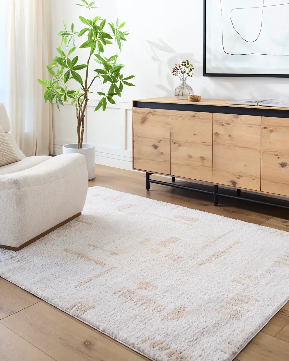 Soline Machine Washable Modern Shaggy Beige Rug