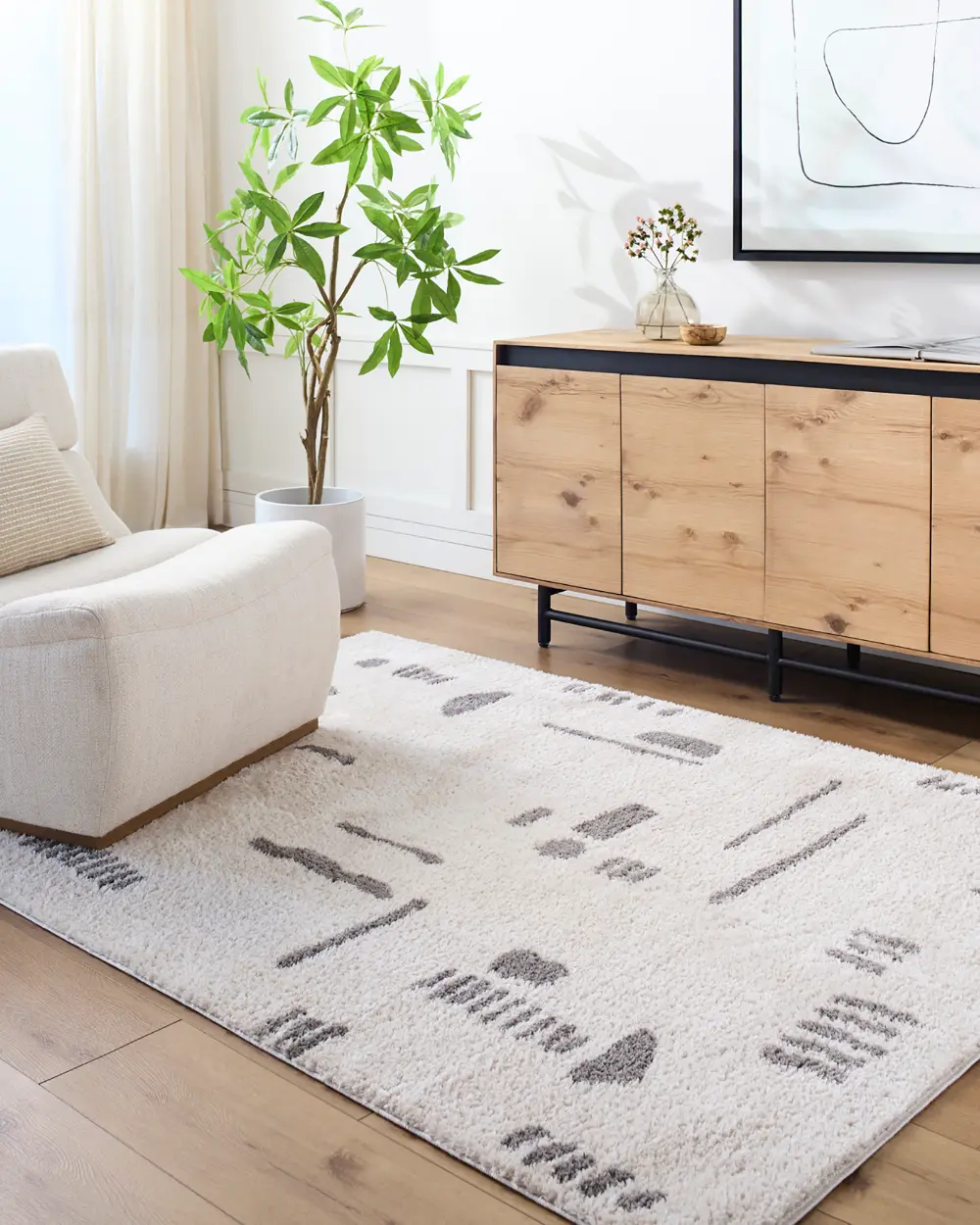 Soline Machine Washable Modern Shaggy Charcoal Rug