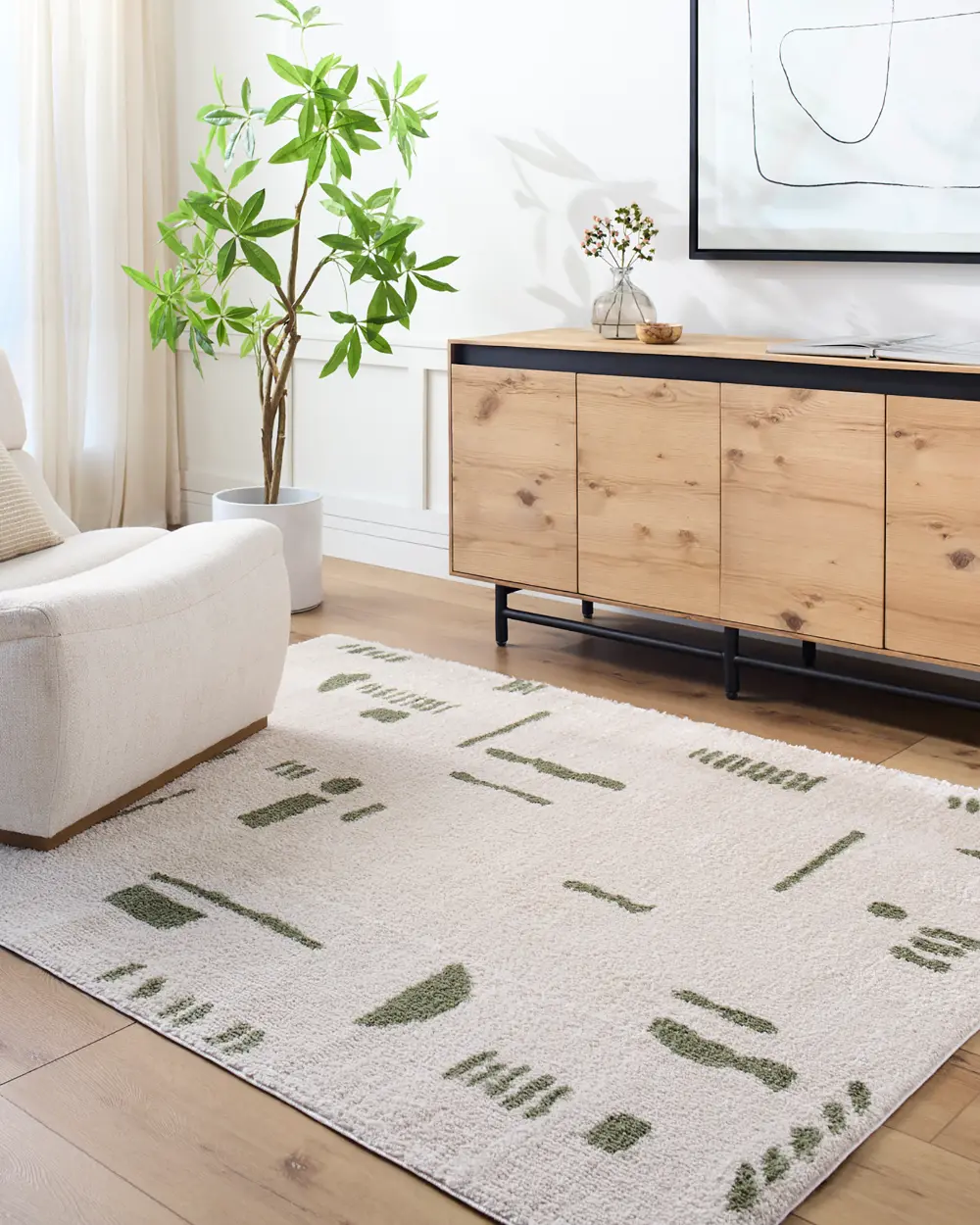 Soline Machine Washable Modern Shaggy Grass Green Rug
