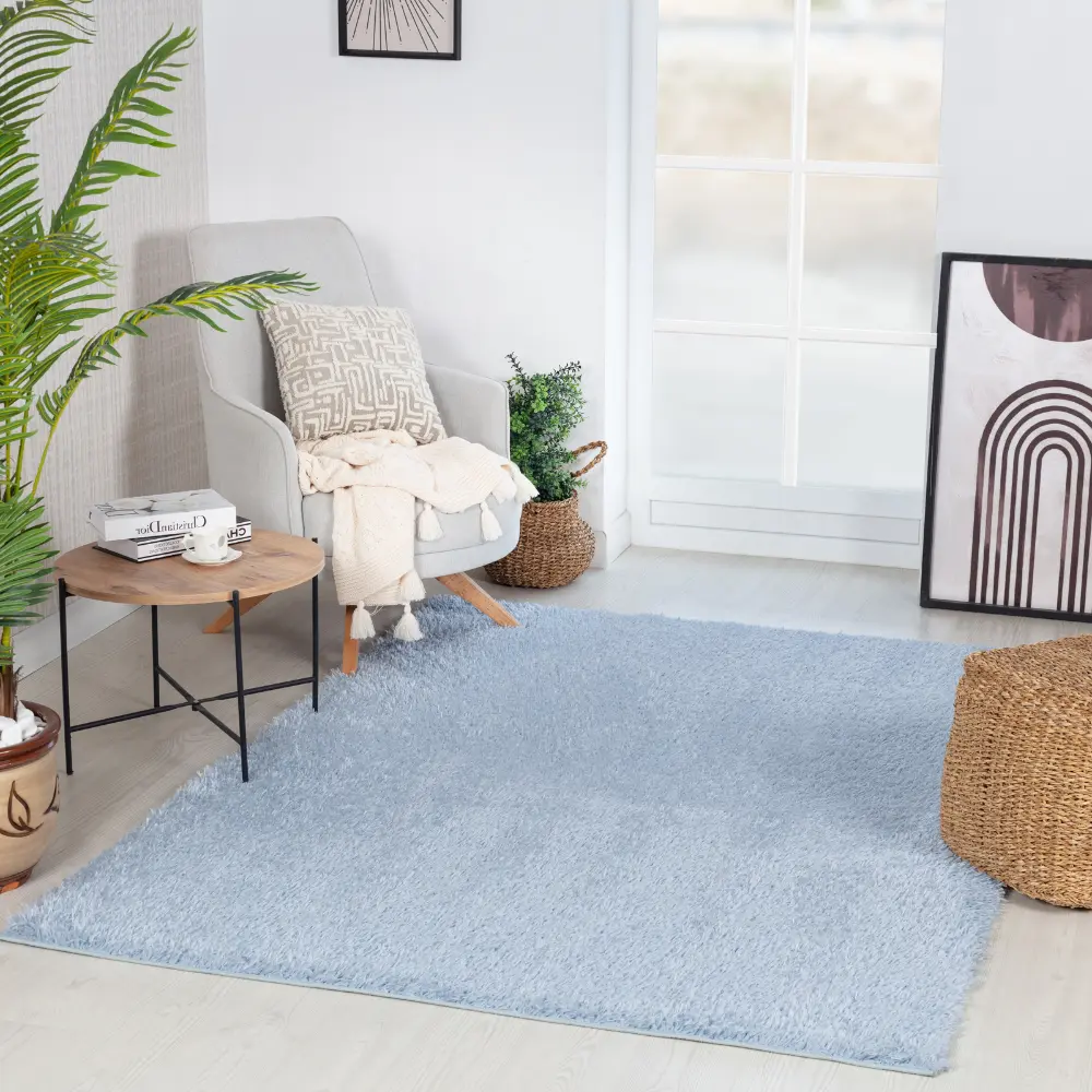 Soso Shaggy Solid Color Plush Pile Blue Rug