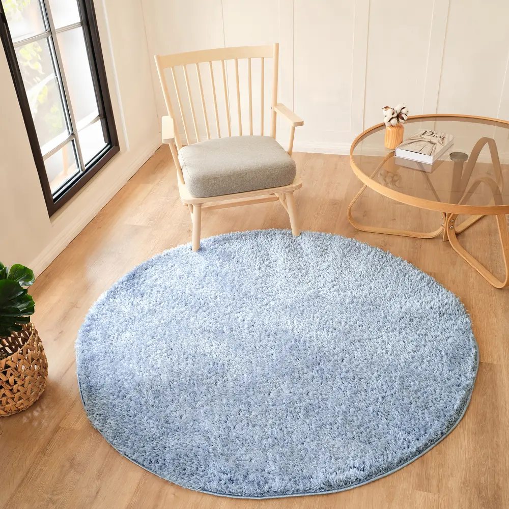 Soso Shaggy Solid Color Plush Pile Blue Rug - Image 2