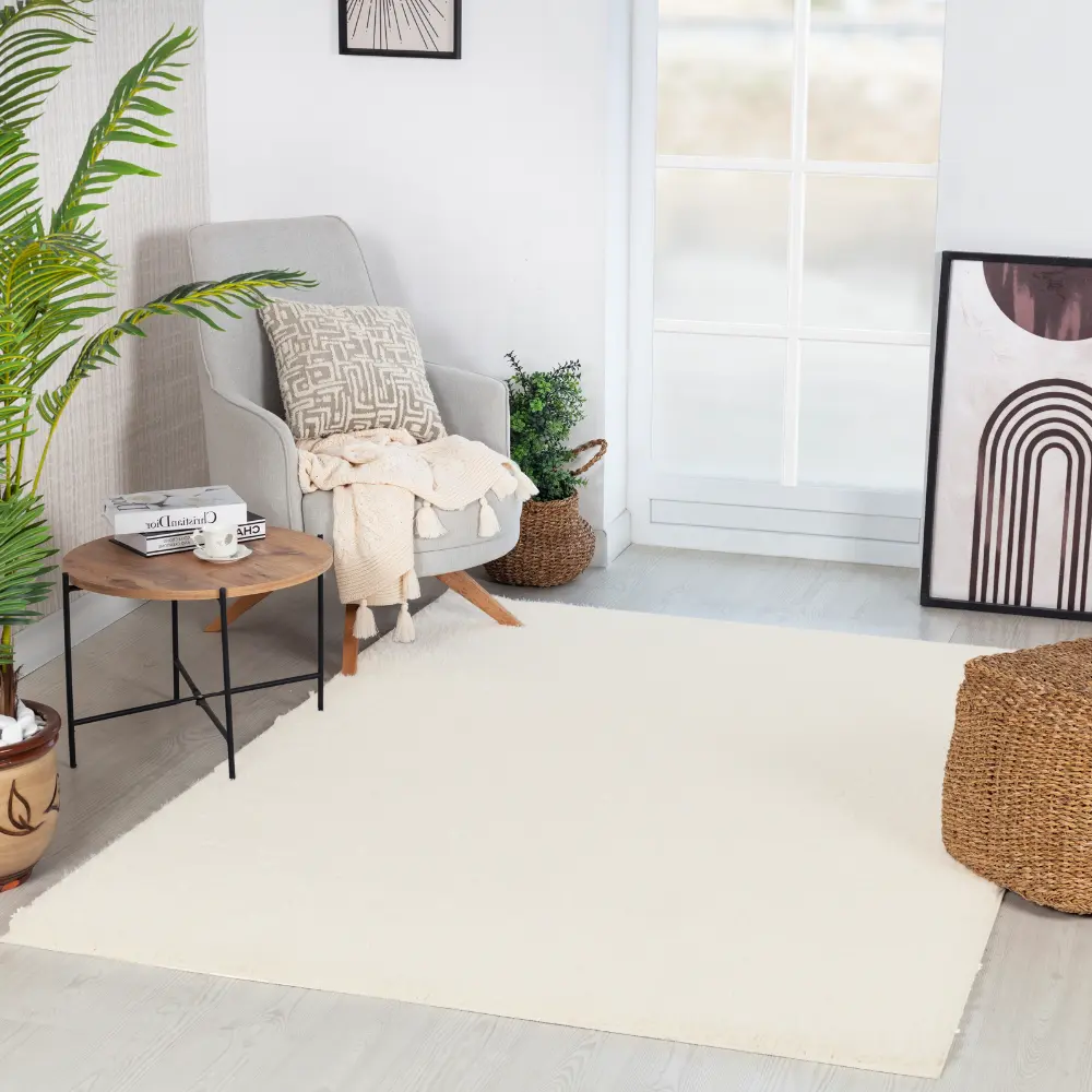 Soso Shaggy Solid Color Plush Pile Cream Rug
