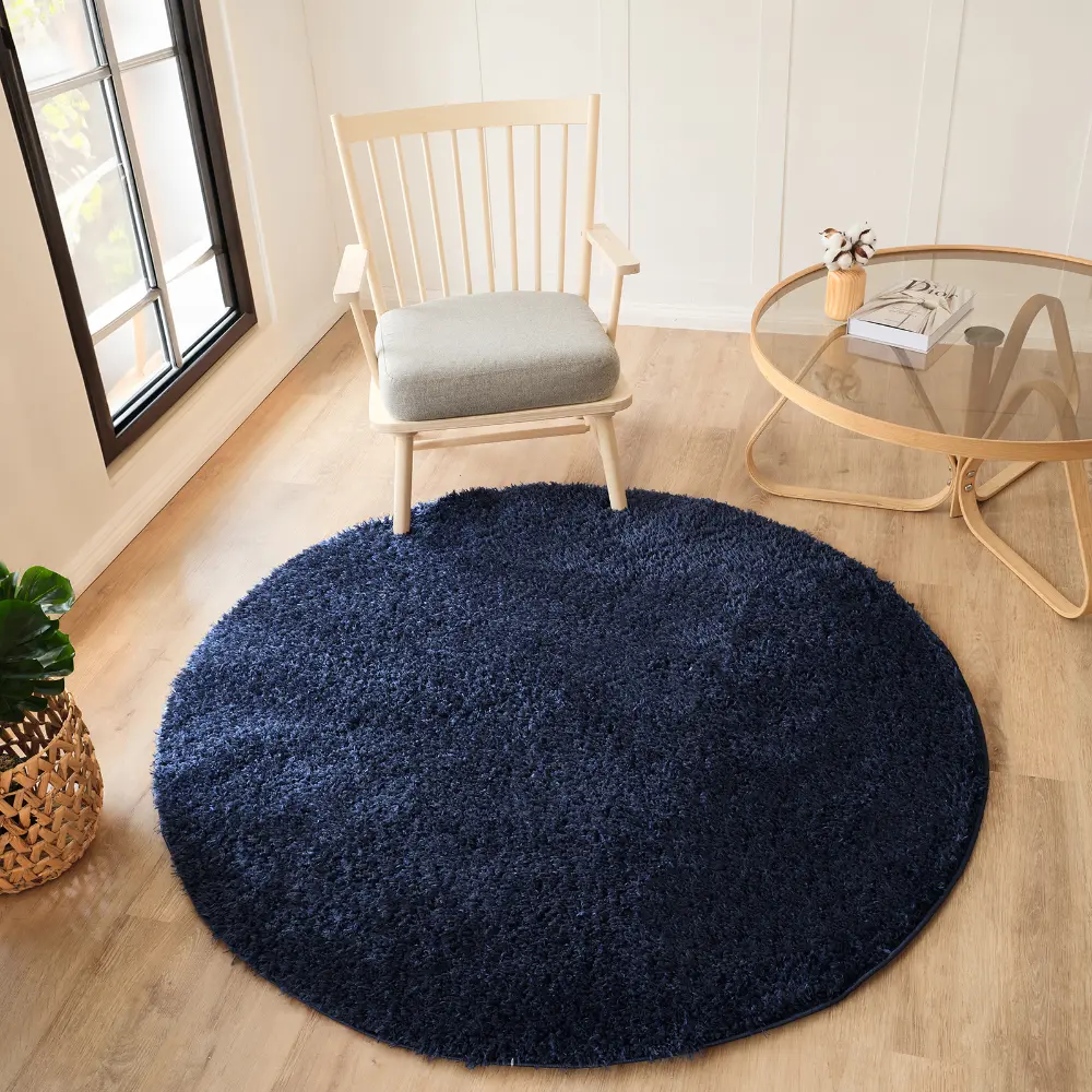 Soso Shaggy Solid Color Plush Pile Dark Blue Rug - Image 3