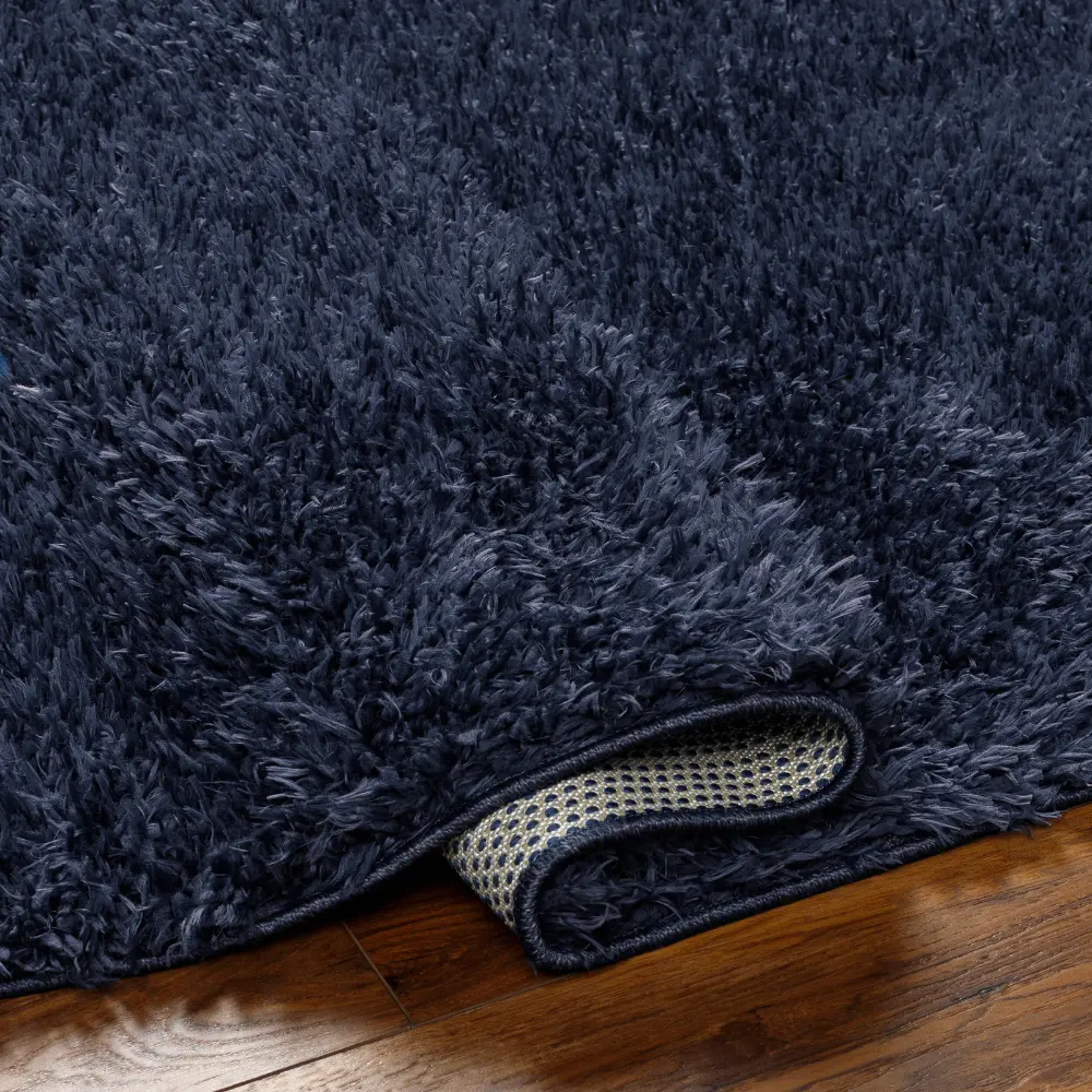 Soso Shaggy Solid Color Plush Pile Dark Blue Rug - Image 6