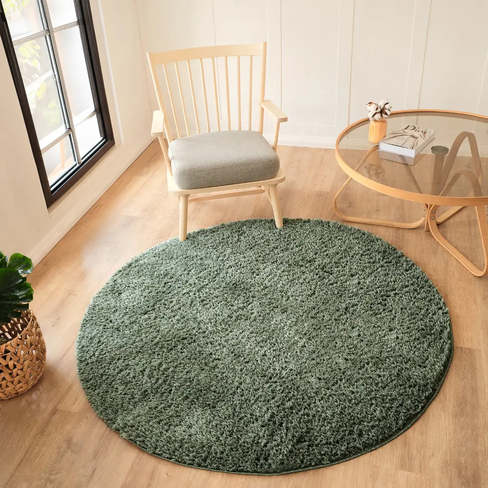 Soso Shaggy Solid Color Plush Pile Green Rug - Image 3