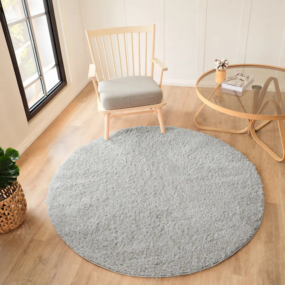Soso Shaggy Solid Color Plush Pile Light Grey Rug - Image 2