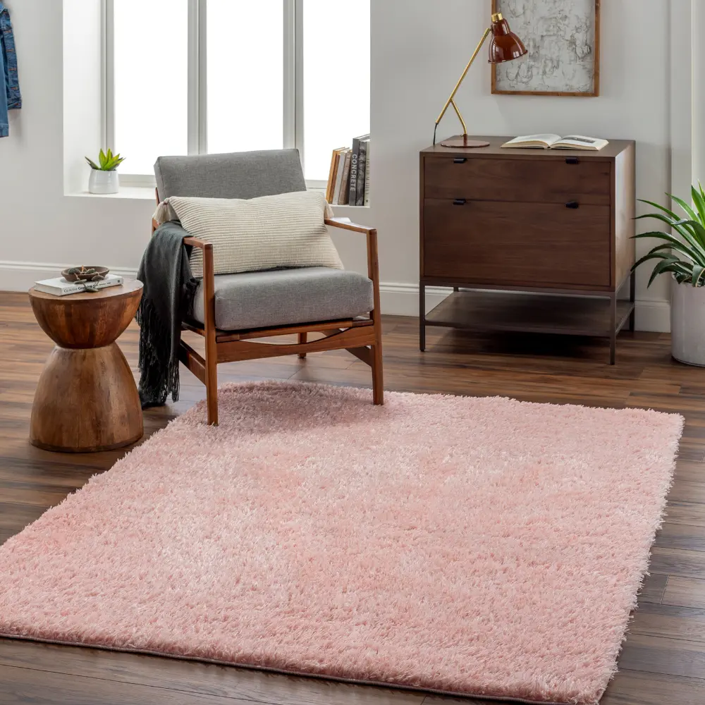 Soso Shaggy Solid Color Plush Pile Pink Rug - Image 8