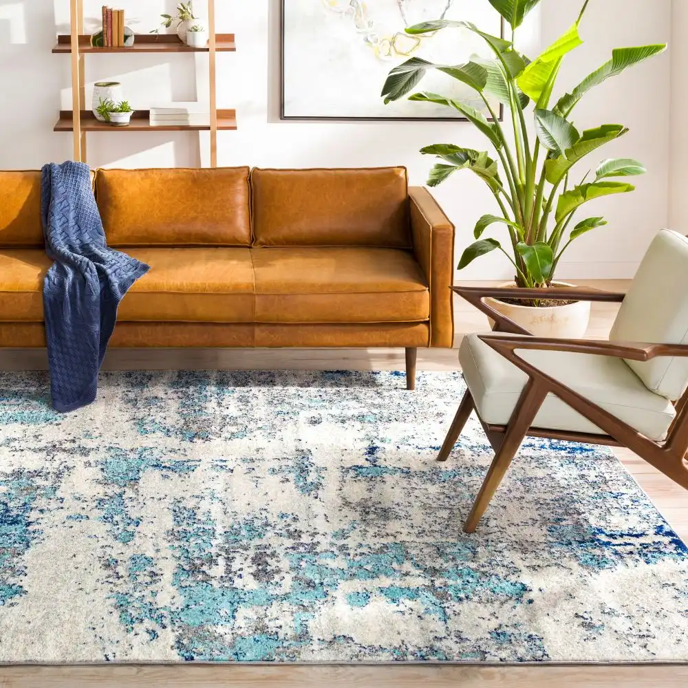 Sarah Abstract Modern Marble Navy/Aqua Rug - Image 2