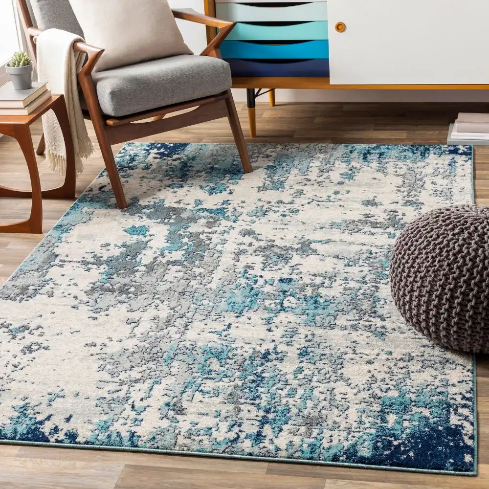 Sarah Abstract Modern Marble Navy/Aqua Rug - Image 3