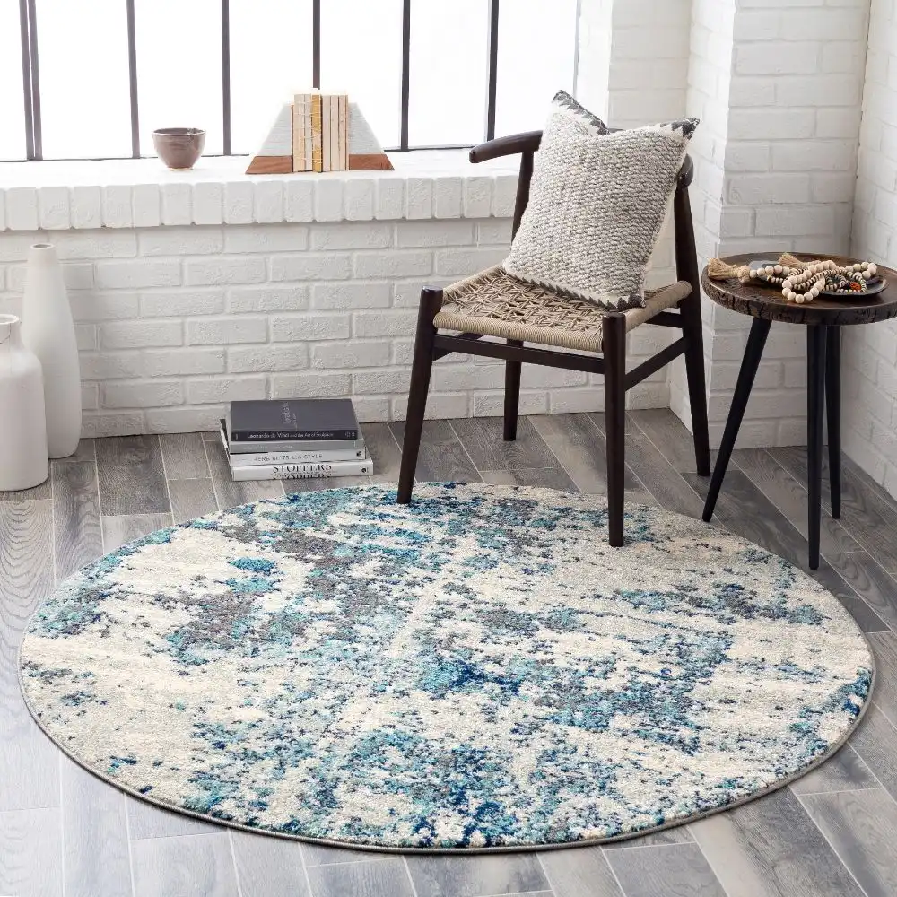 Sarah Abstract Modern Marble Navy/Aqua Rug - Image 4