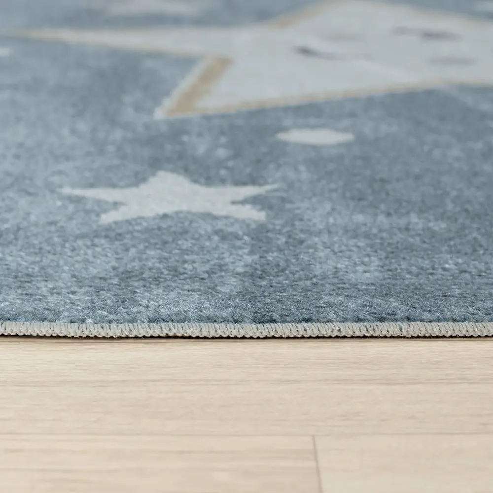 Supermama Kids Machine Washable Blue/Beige Bedroom Rug - Image 10