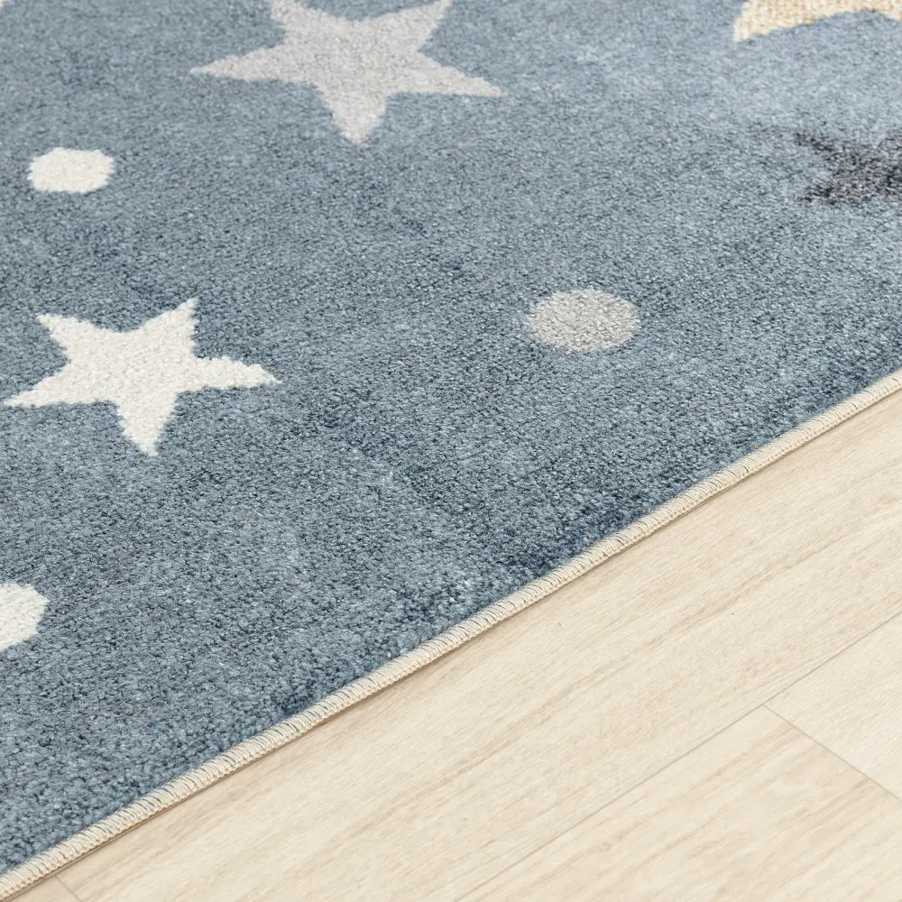 Supermama Kids Machine Washable Blue/Beige Bedroom Rug - Image 12