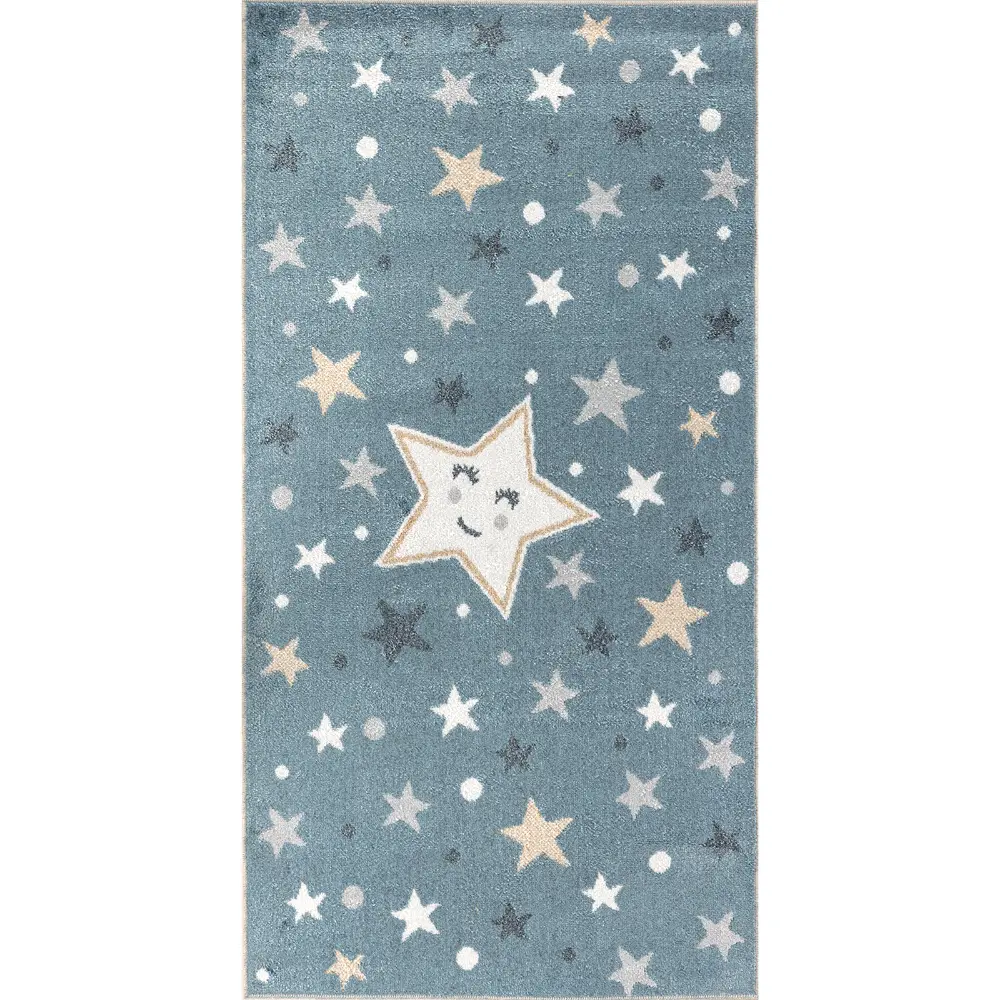 Supermama Kids Machine Washable Blue/Beige Bedroom Rug - Image 15