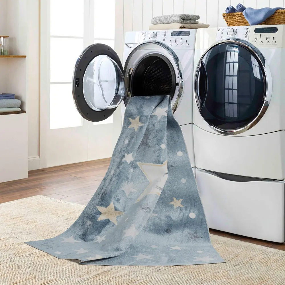 Supermama Kids Machine Washable Blue/Beige Bedroom Rug - Image 4