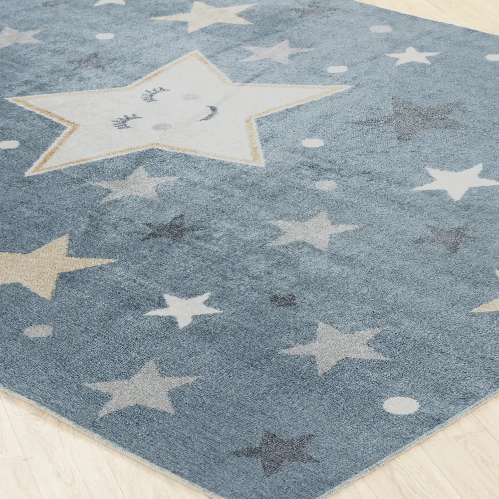 Supermama Kids Machine Washable Blue/Beige Bedroom Rug - Image 7