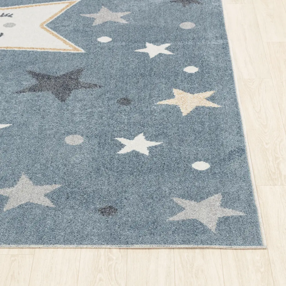 Supermama Kids Machine Washable Blue/Beige Bedroom Rug - Image 9