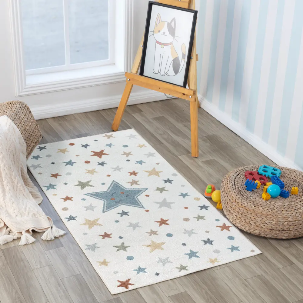 Supermama Kids Machine Washable Multicolour/Blue BedroomRug - Image 8