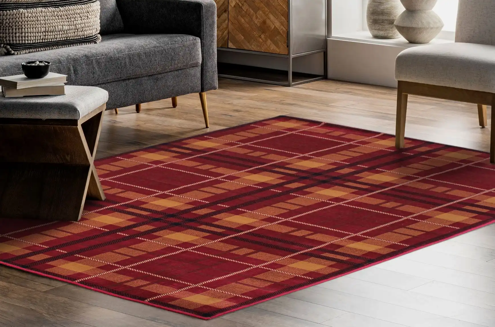 Tartan Red Rug
