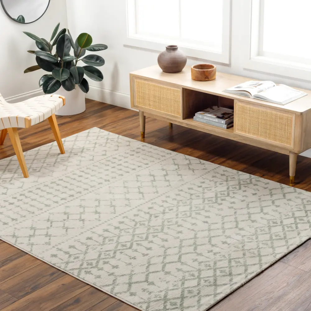 Taryn Berber Geometric High Pile Sage Rug