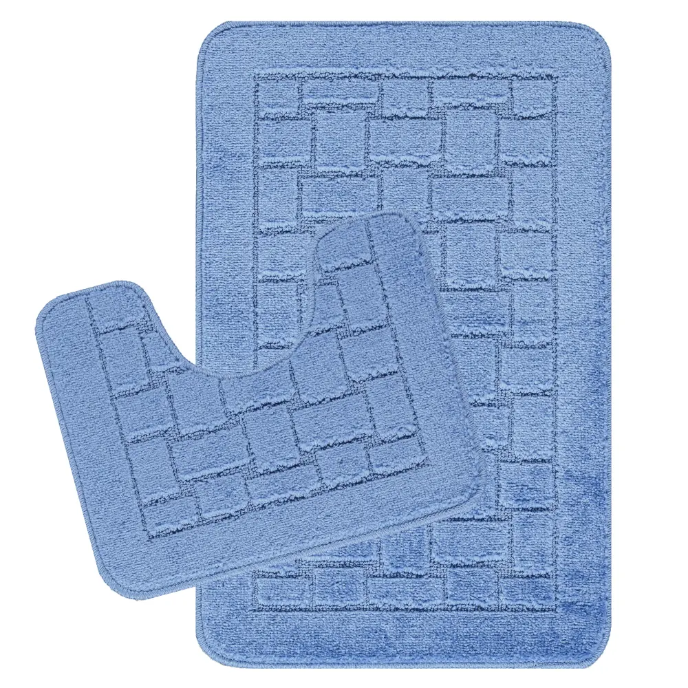 Tegan 2-Piece Machine Washable Non-Slip Blue Bathroom Rug Set - Image 7