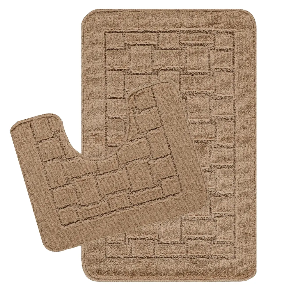 Tegan 2-Piece Machine Washable Non-Slip Brown Bathroom Rug Set - Image 7