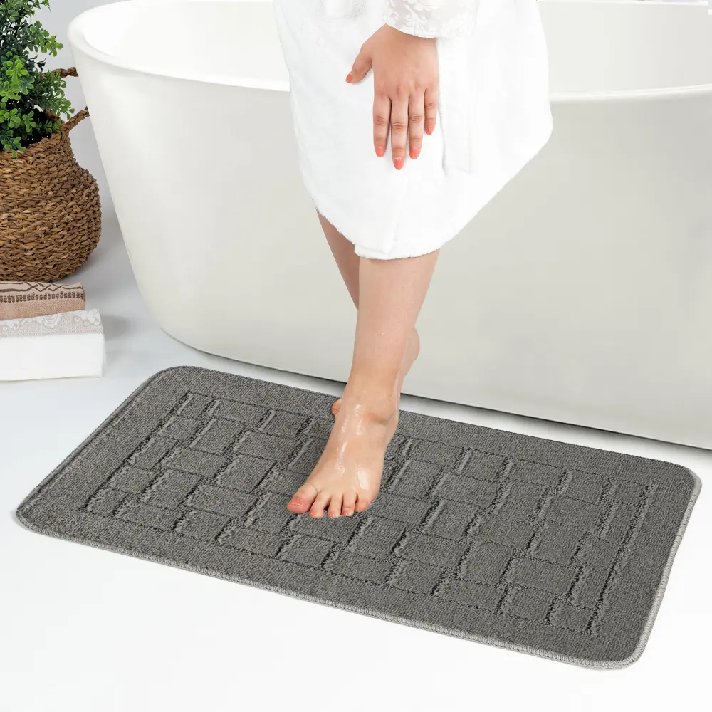 Tegan 2-Piece Machine Washable Non-Slip Dark Grey Bathroom Rug Set - Image 3