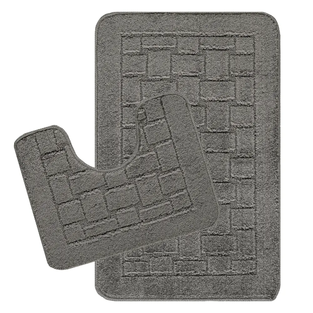 Tegan 2-Piece Machine Washable Non-Slip Dark Grey Bathroom Rug Set - Image 4