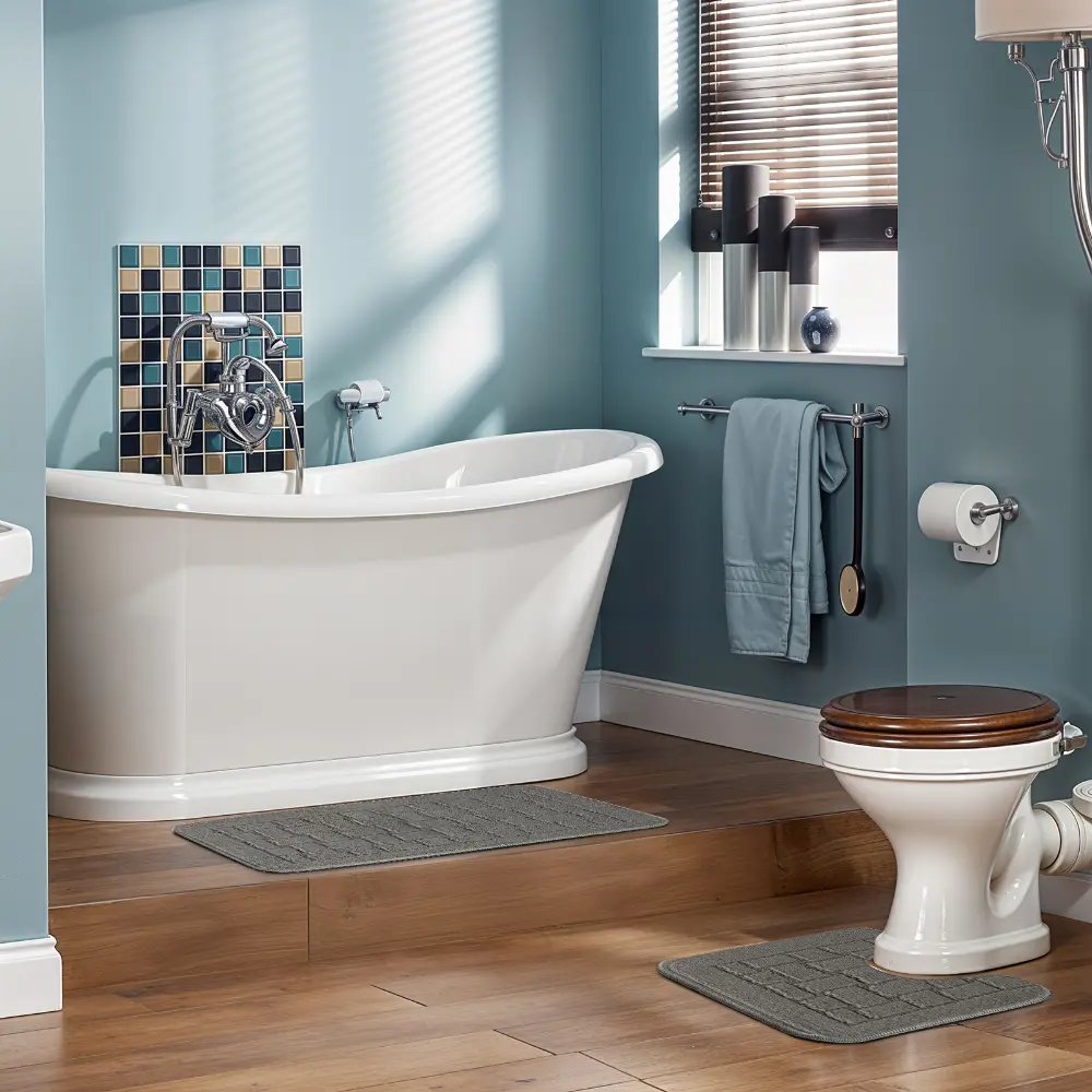 Tegan 2-Piece Machine Washable Non-Slip Dark Grey Bathroom Rug Set - Image 9