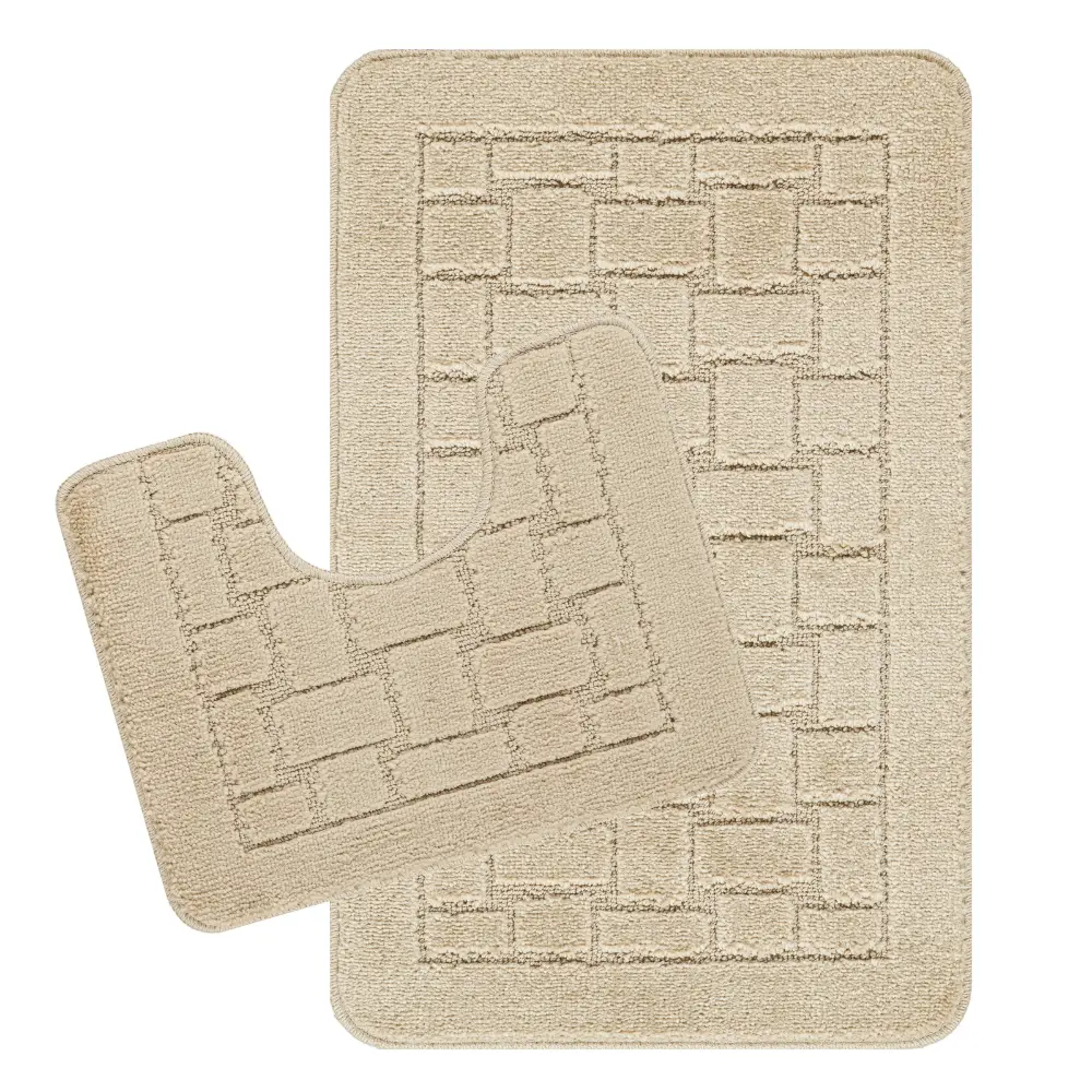 Tegan 2-Piece Machine Washable Non-Slip Light Beige Bathroom Rug Set - Image 3