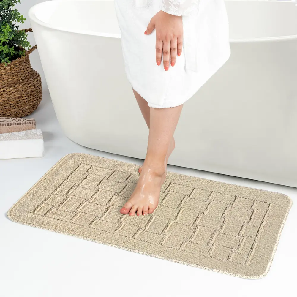 Tegan 2-Piece Machine Washable Non-Slip Light Beige Bathroom Rug Set - Image 6