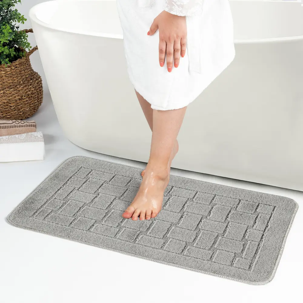 Tegan 2-Piece Machine Washable Non-Slip Light Grey Bathroom Rug Set - Image 7