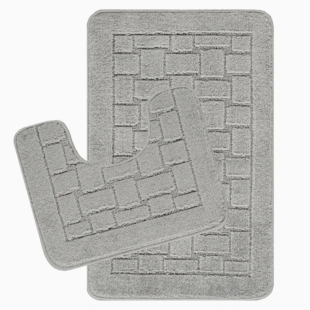Tegan 2-Piece Machine Washable Non-Slip Light Grey Bathroom Rug Set - Image 8