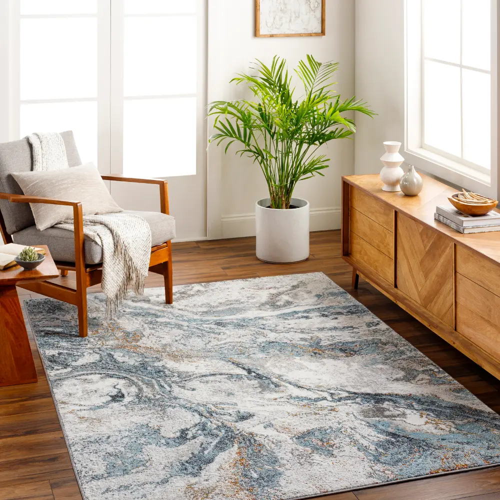 Tenita Abstract Modern Marble Sky Blue Rug