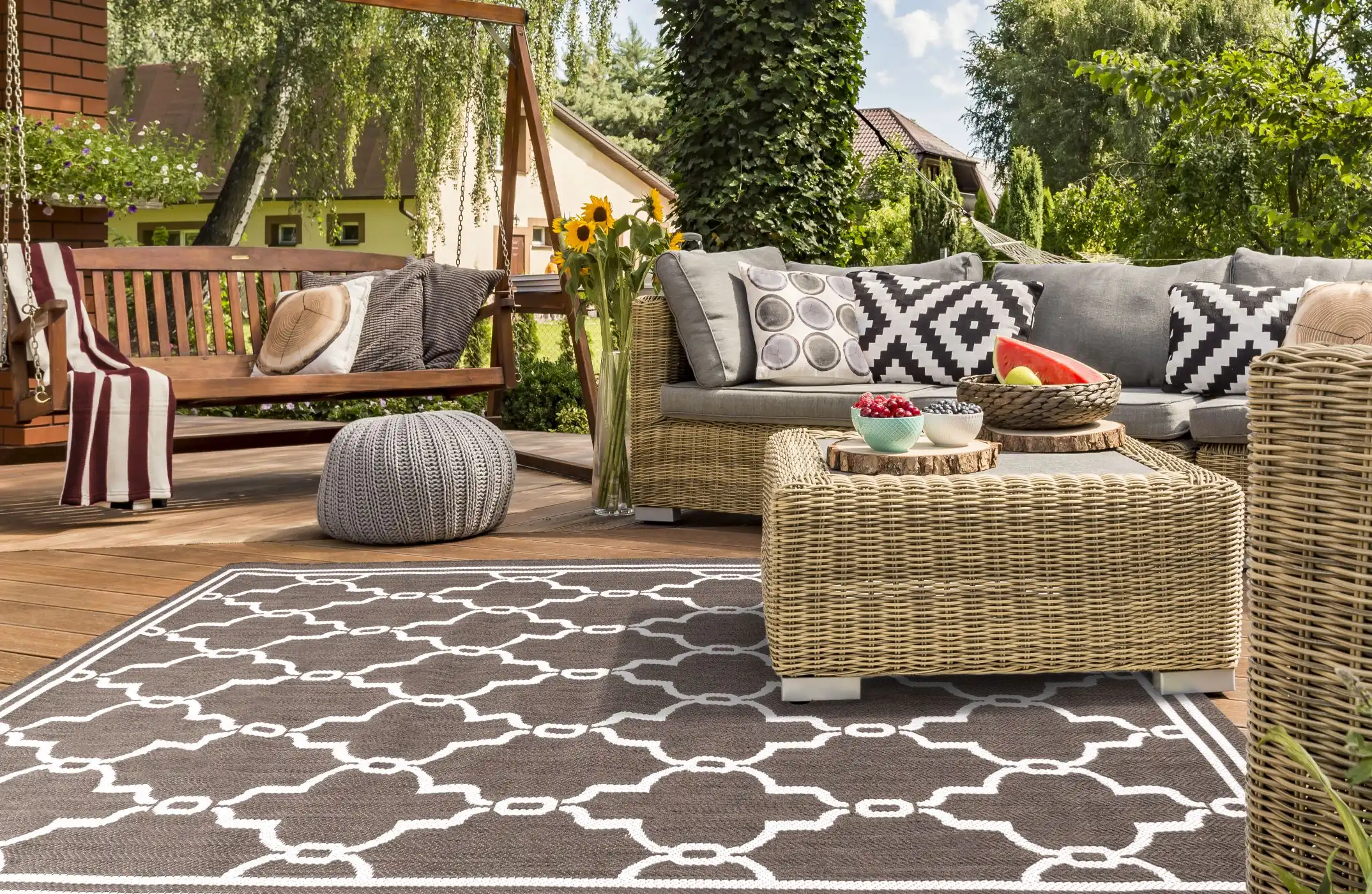 Terrace Outdoor Spanish Tile Grey Rug