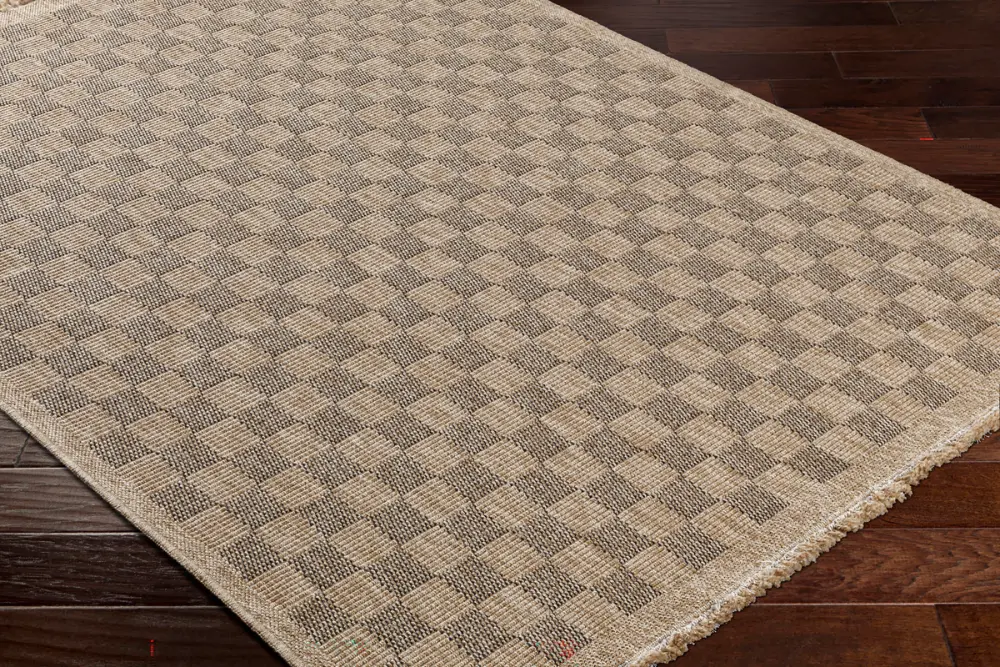 Tori In- & Outdoor Cottage Jute-Look Light Brown/Black Checkered Rug - Image 2
