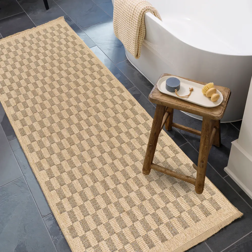 Tori In- & Outdoor Cottage Jute-Look Light Brown/Black Checkered Rug - Image 5