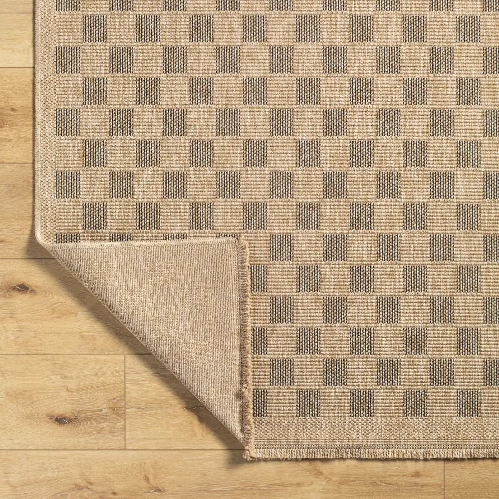 Tori In- & Outdoor Cottage Jute-Look Light Brown/Black Checkered Rug - Image 7