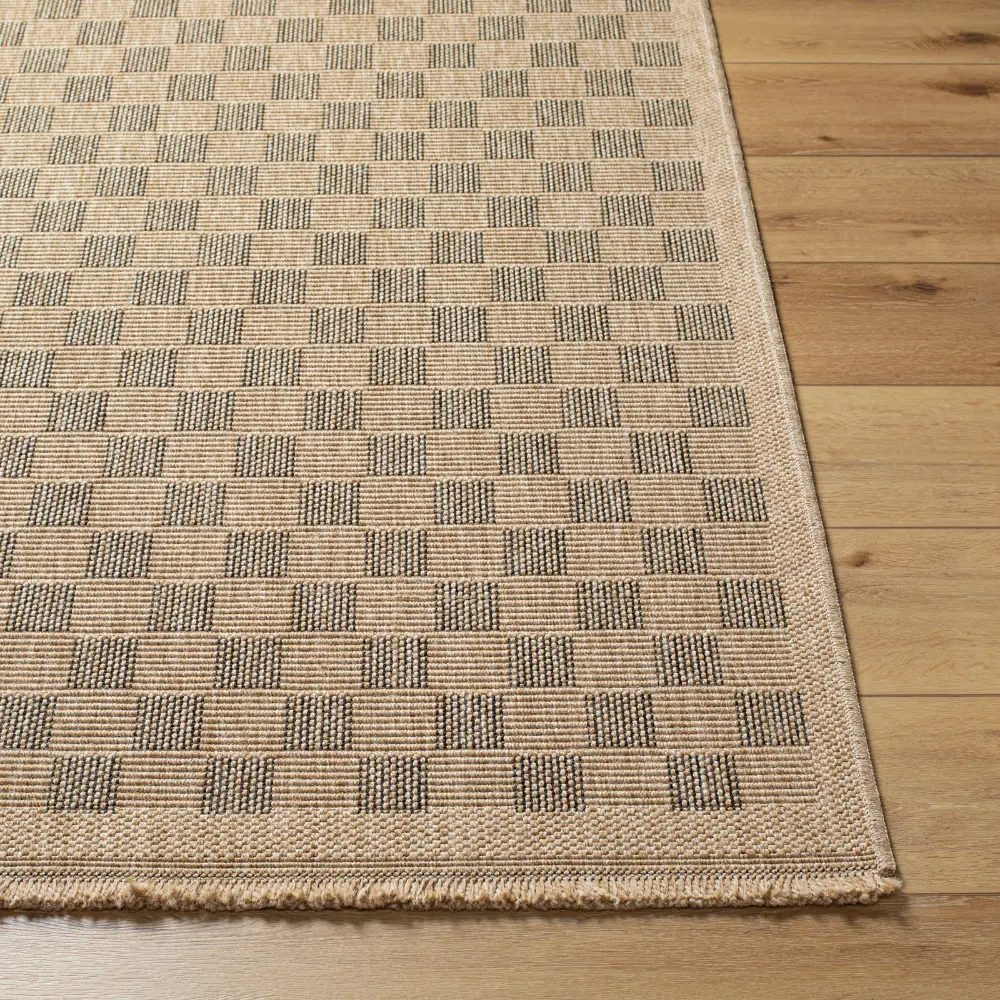 Tori In- & Outdoor Cottage Jute-Look Light Brown/Black Checkered Rug - Image 8