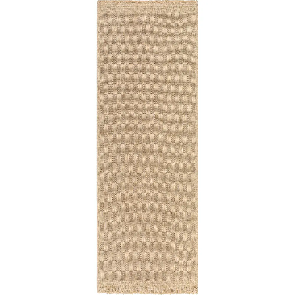 Tori In- & Outdoor Cottage Jute-Look Light Brown Checkered Rug - Image 3