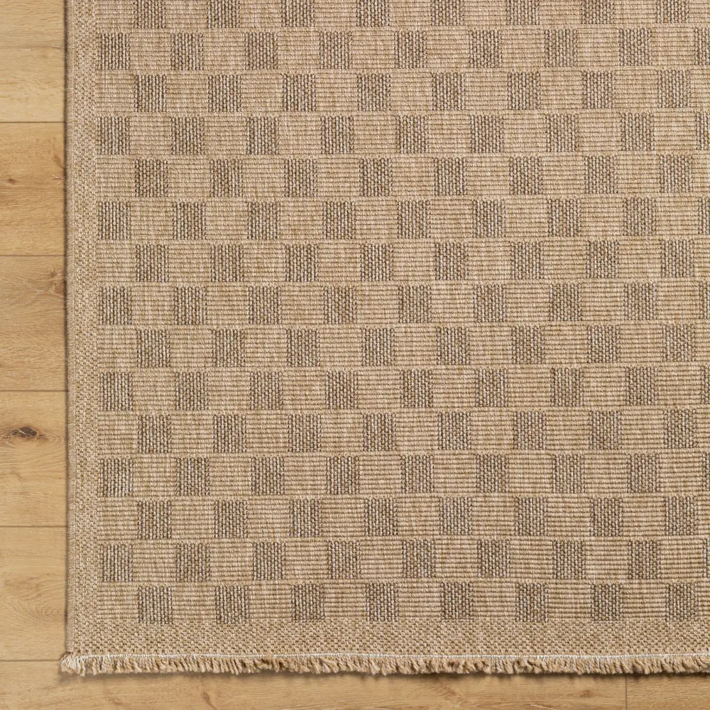 Tori In- & Outdoor Cottage Jute-Look Light Brown Checkered Rug - Image 6