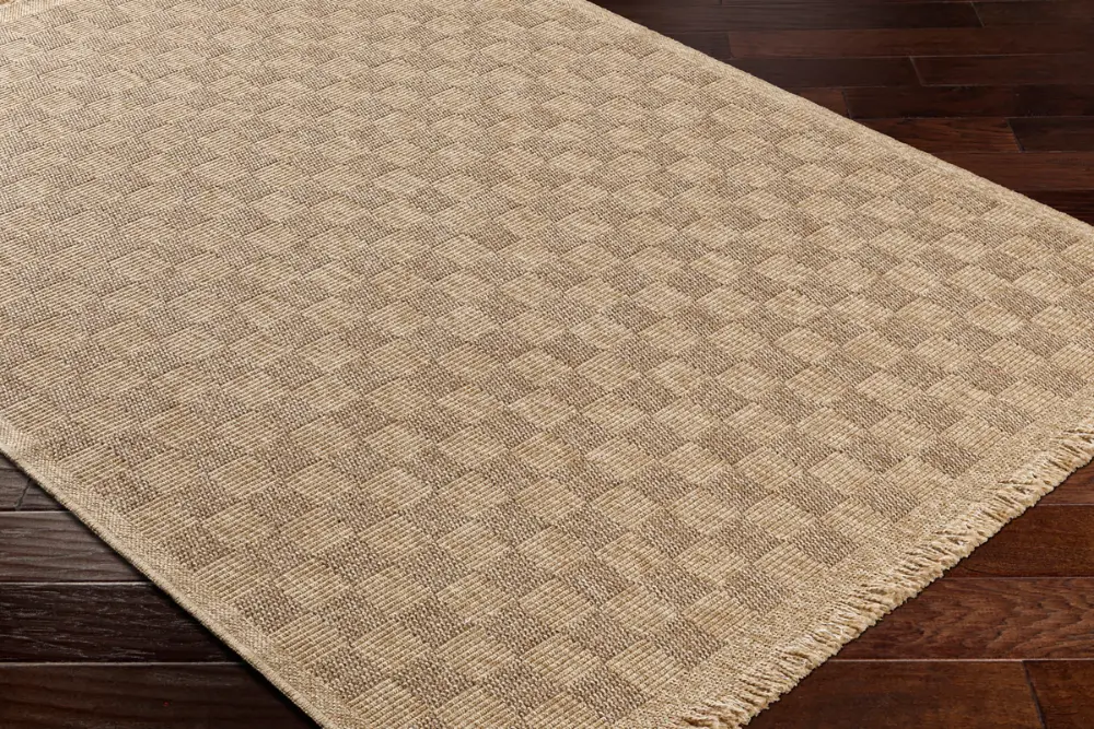 Tori In- & Outdoor Cottage Jute-Look Light Brown Checkered Rug - Image 9