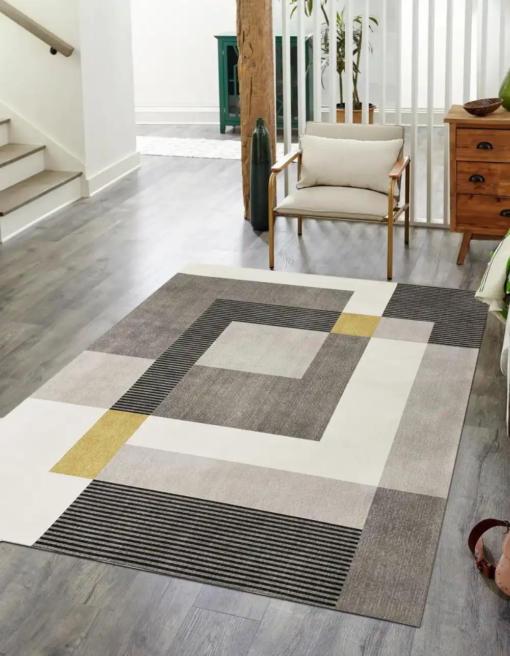 Tokyo Geo Blocks Ochre/Grey Rug - Image 2