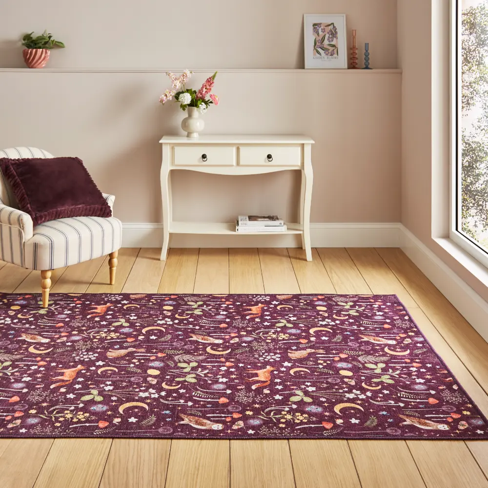 Catherine Lansfield Twilight Animals Plum - Washable - Image 2